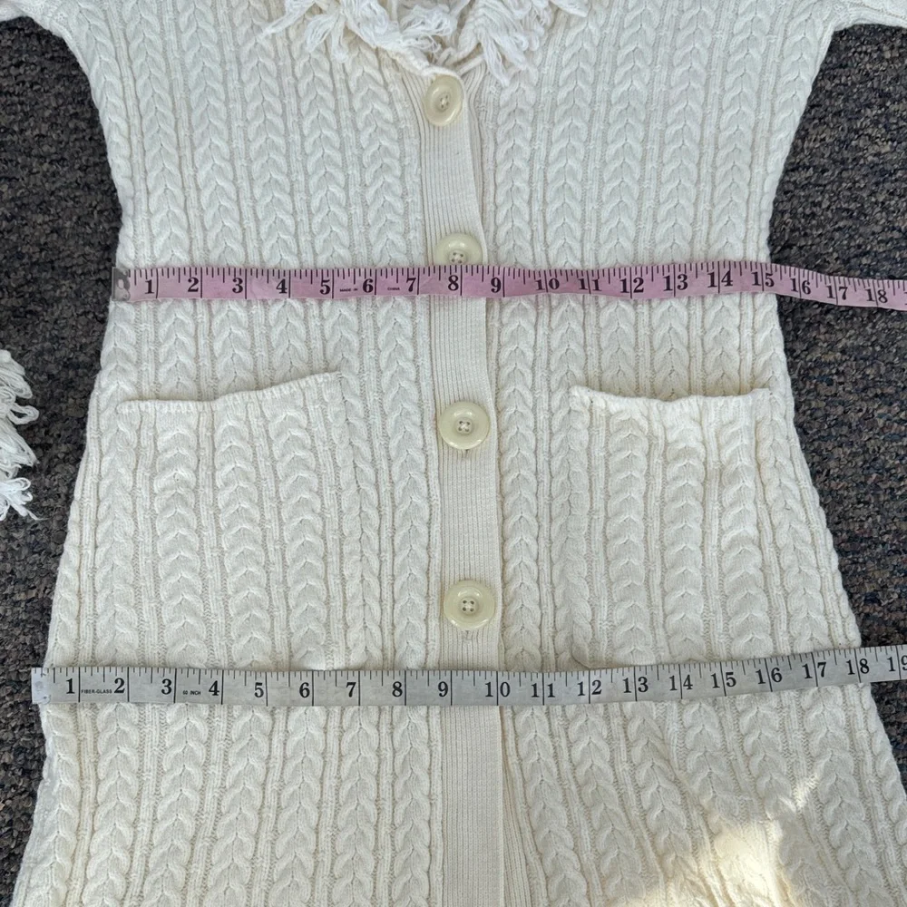 Vintage Nine West Cream Cable Knit Long Crochet Cardigan with Fringe Trim